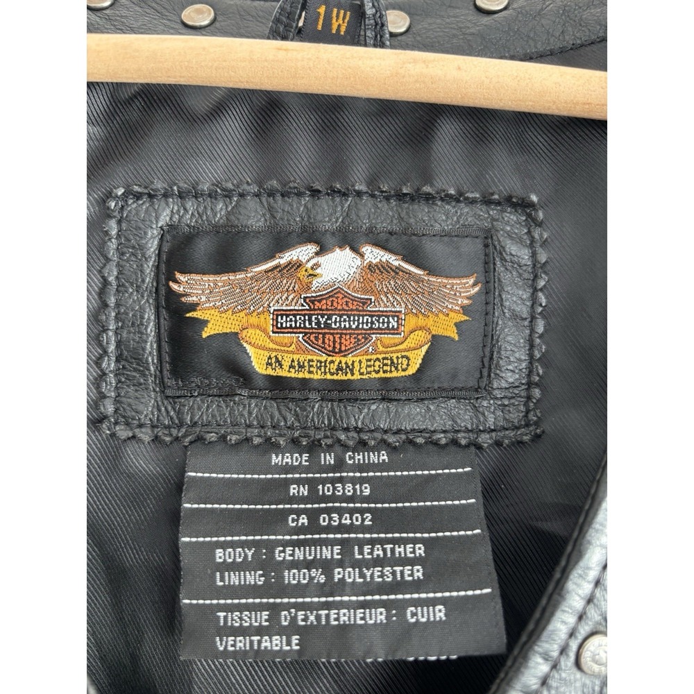 Harley-Davidson Women's 1W Leather Motorcycle Vest Studded Zip Black Biker - Picture 2 of 15